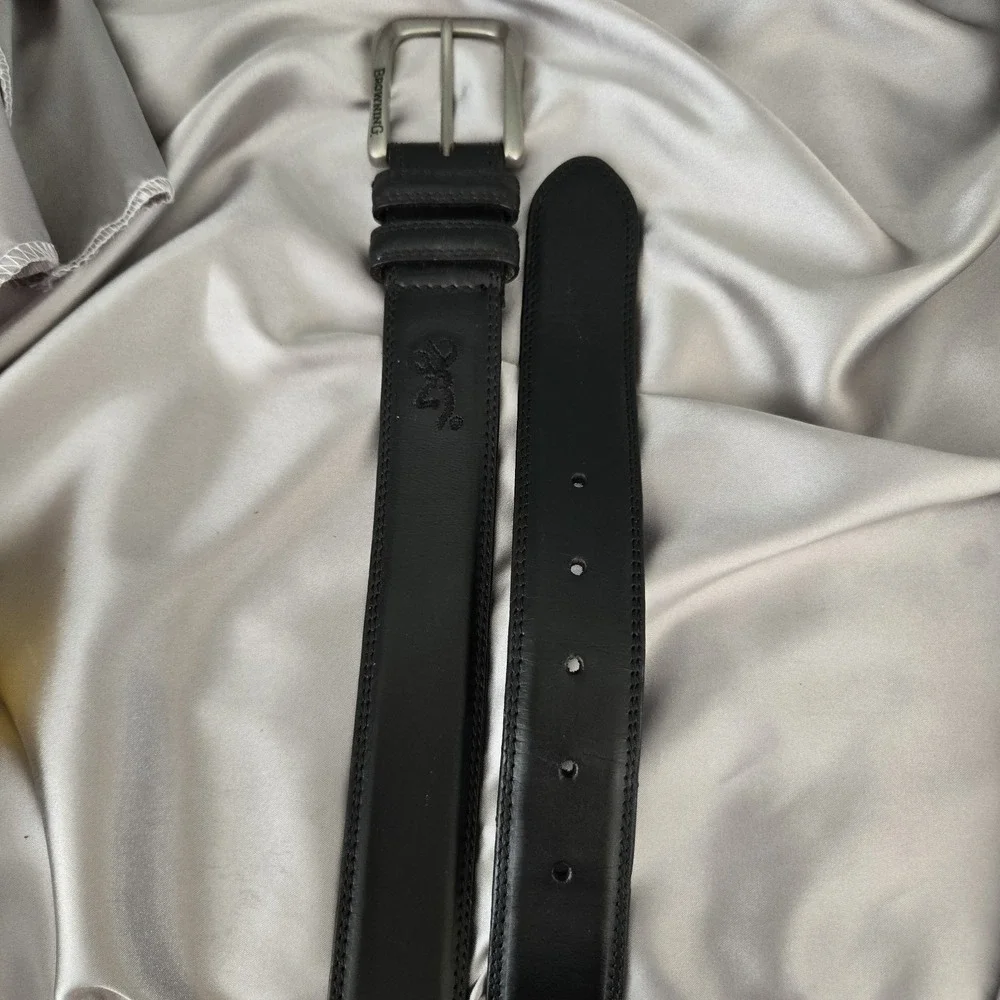 Browning Men's Genuine Leather Belt Black w/ Silver-tone Buckle Size 42